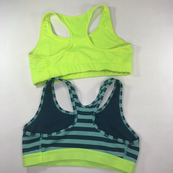 2 Nike Sport Bra Bundle Neon Yellow Striped Small - Picture 8 of 8